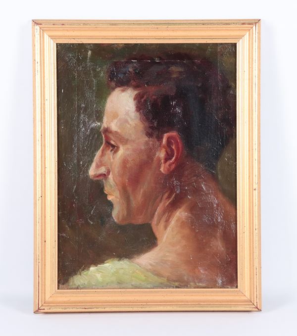 Pittore Italiano Inizio XX Secolo - &quot;Portrait of a Man&quot;, oil painting on canvas in gilded wooden frame