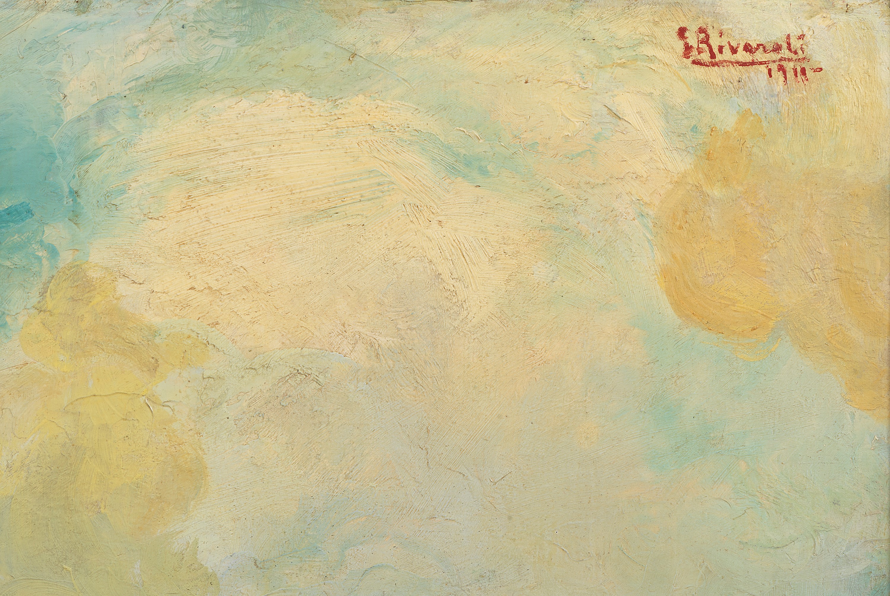 Firmato e datato 1911. "L'arrivo dei nobili alla festa nella villa", grande dipinto ad olio su ta...