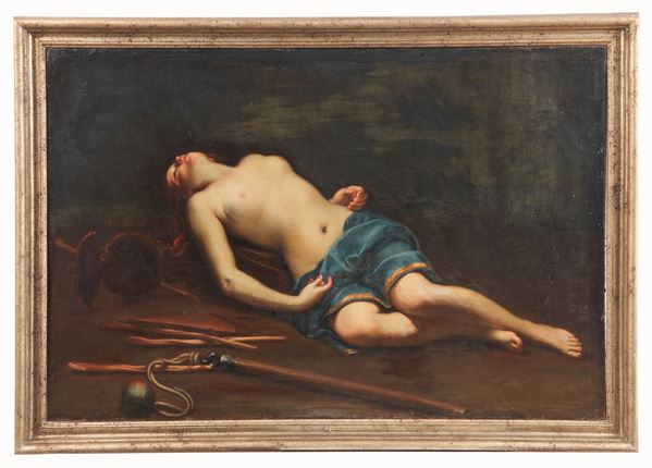 Scuola Emiliana Fine XVII Secolo - &quot;Young Martyr&quot;, oil painting on canvas of fine pictorial quality in a gilded wooden frame