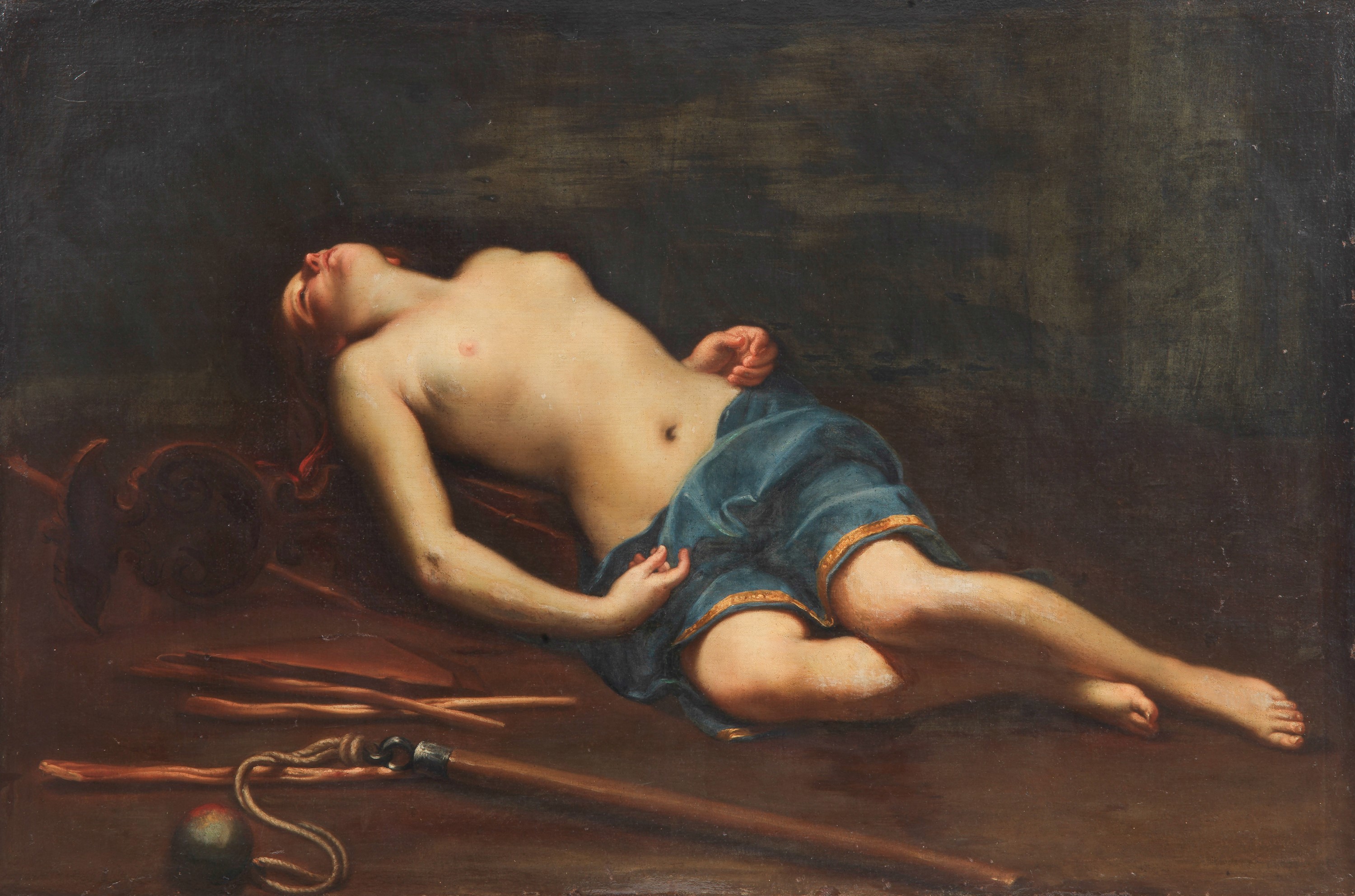 "Giovane martire", dipinto ad olio su tela di fine qualità pittorica in cornice in legno dorato