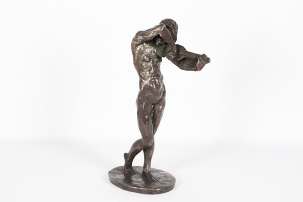 Contemporary Art. &quot;Nude woman playing the violin&quot;, bronze sculpture