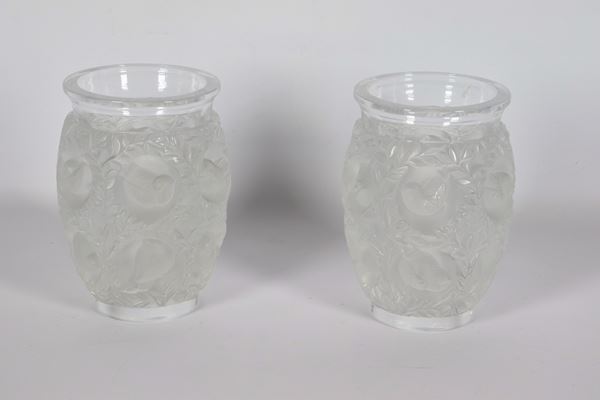 Lalique France. Pair of &quot;Bagatelle&quot; vases in satin crystal