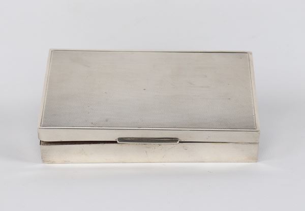 Silver and wood cigarette box, small dent in one corner of the lid