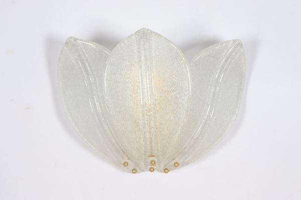 Murano blown glass three-leaf wall lamp, 2 lights