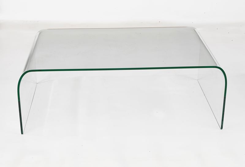 Tavolo da salotto in vetro curvato a ponte, marcato FIAM ITALY - Pesaro su disegno del designer V...