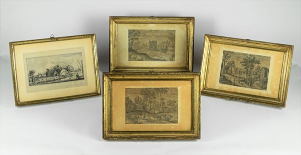 Four small &quot;Landscapes&quot; Engravings  (Nineteenth century)  - Auction Fine Art Legacy of Prestigious Noble Roman Villino and Private Collections - Gelardini Aste Casa d'Aste Roma