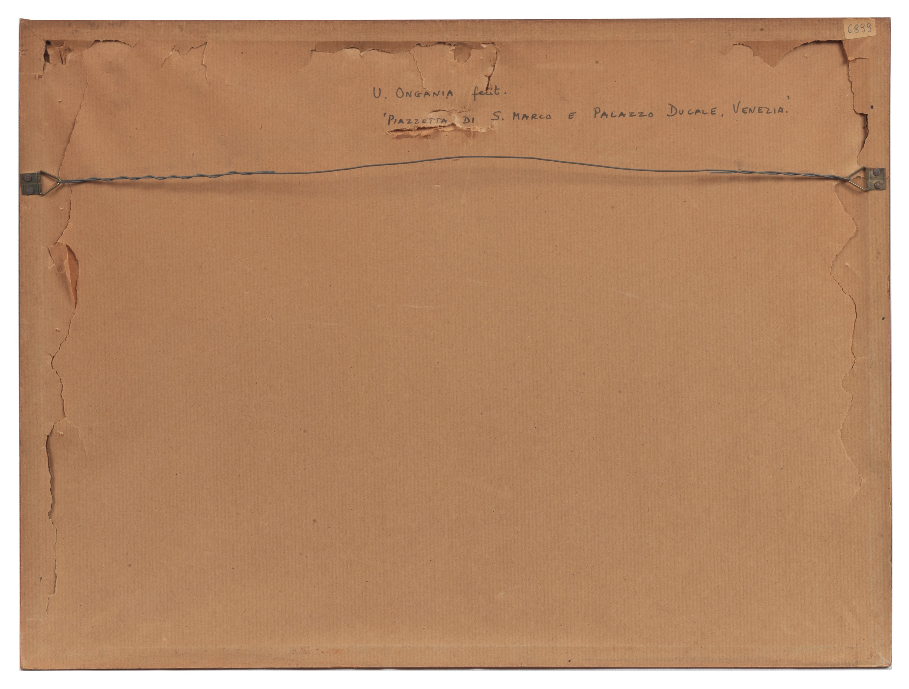 Firmato. "Veduta di Piazza San Marco a Venezia con gondolieri", fine acquarello su carta in corni...