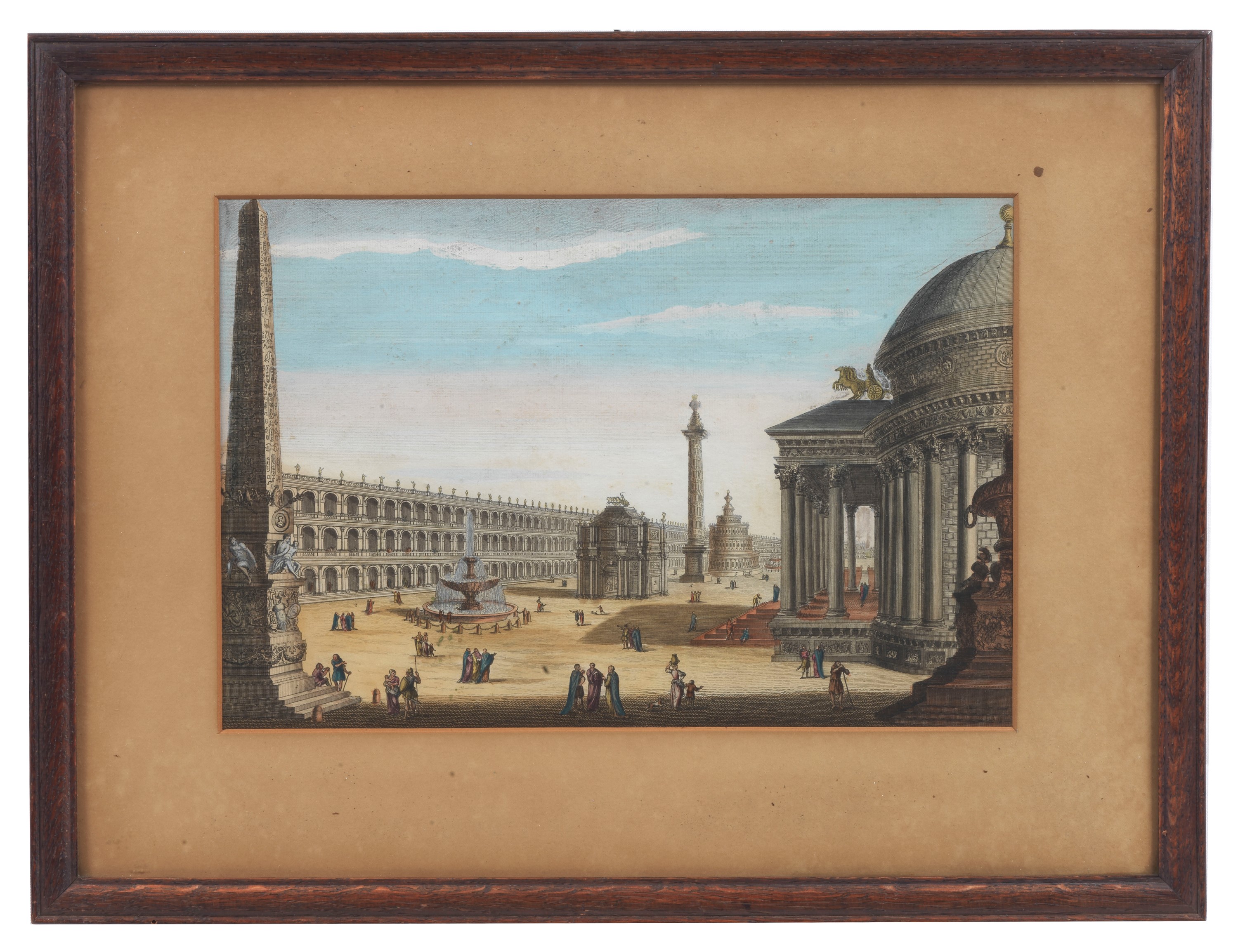 "Parigi", antica incisione francese acquarellata in cornice in noce e passepartout