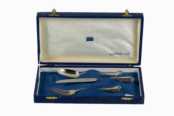 Set of three baby cutlery in silver