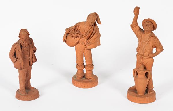 "L'acquaiolo, il verduraio e il vecchio pescatore", lotto di tre statuine in terracotta