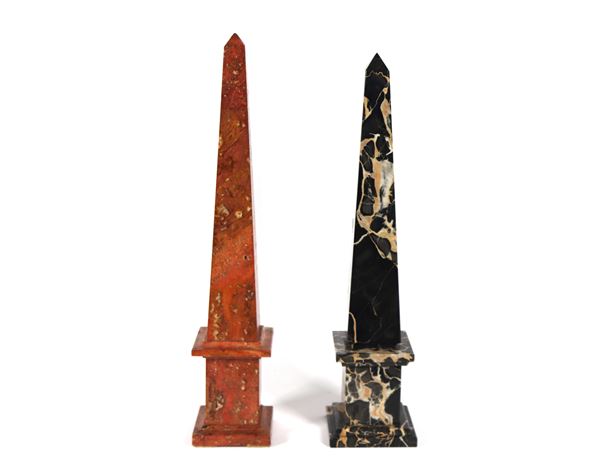 Lot of two obelisks in precious marbles