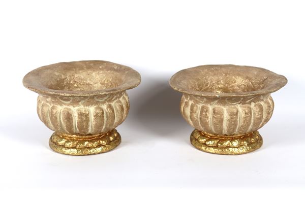 Pair of papier-mâché vases decorated with fake marble and gold