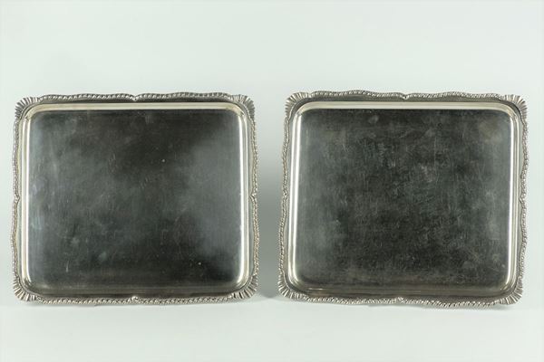 Pair of small rectangular trays in silver