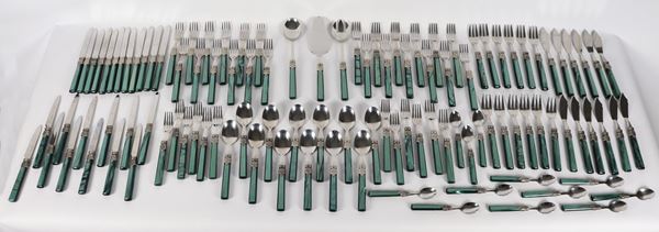 Stainless steel cutlery set with imitation malachite handles (111 pcs.)