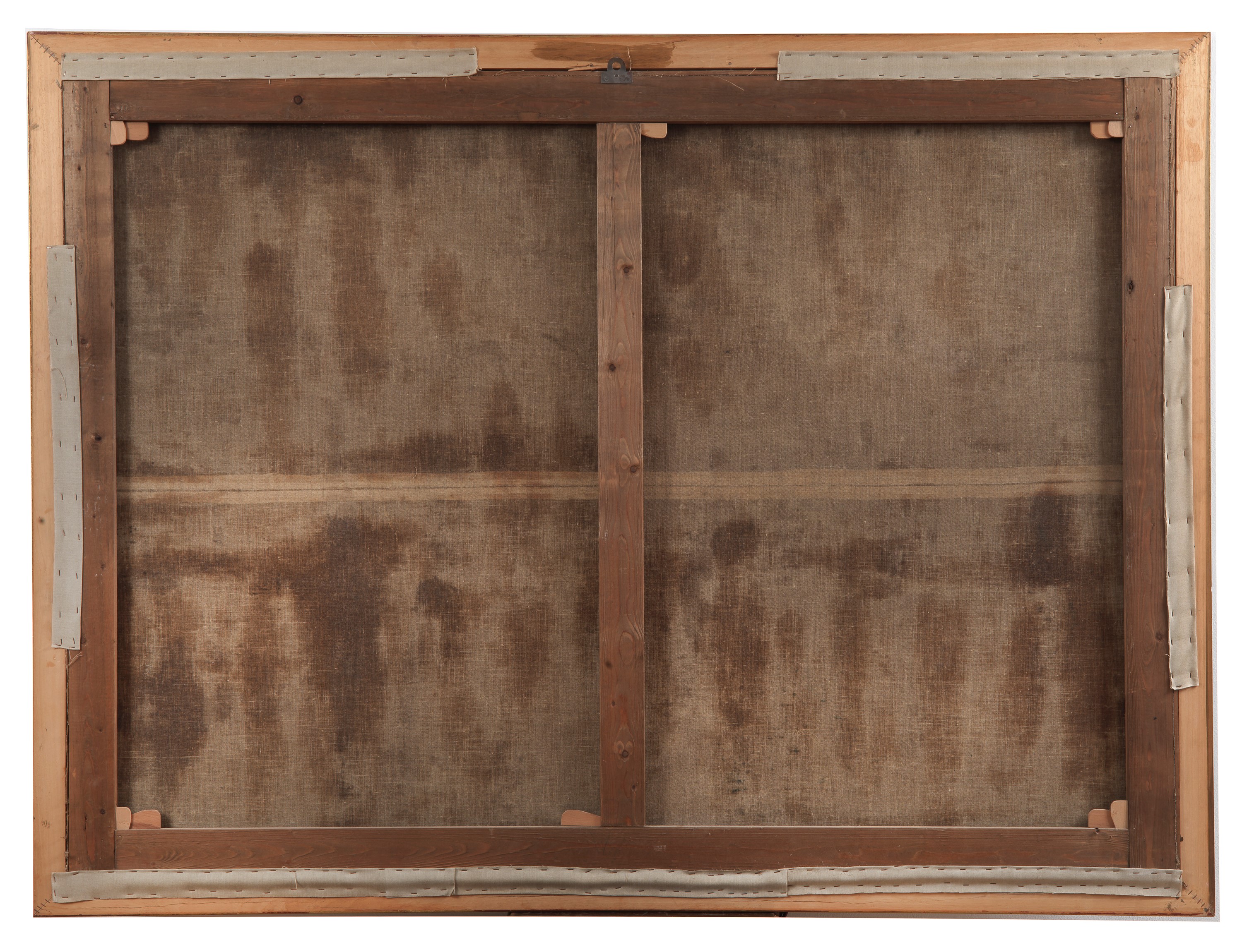 "La venditrice di cacciagione", grande dipinto ad olio su tela in cornice in legno dorato