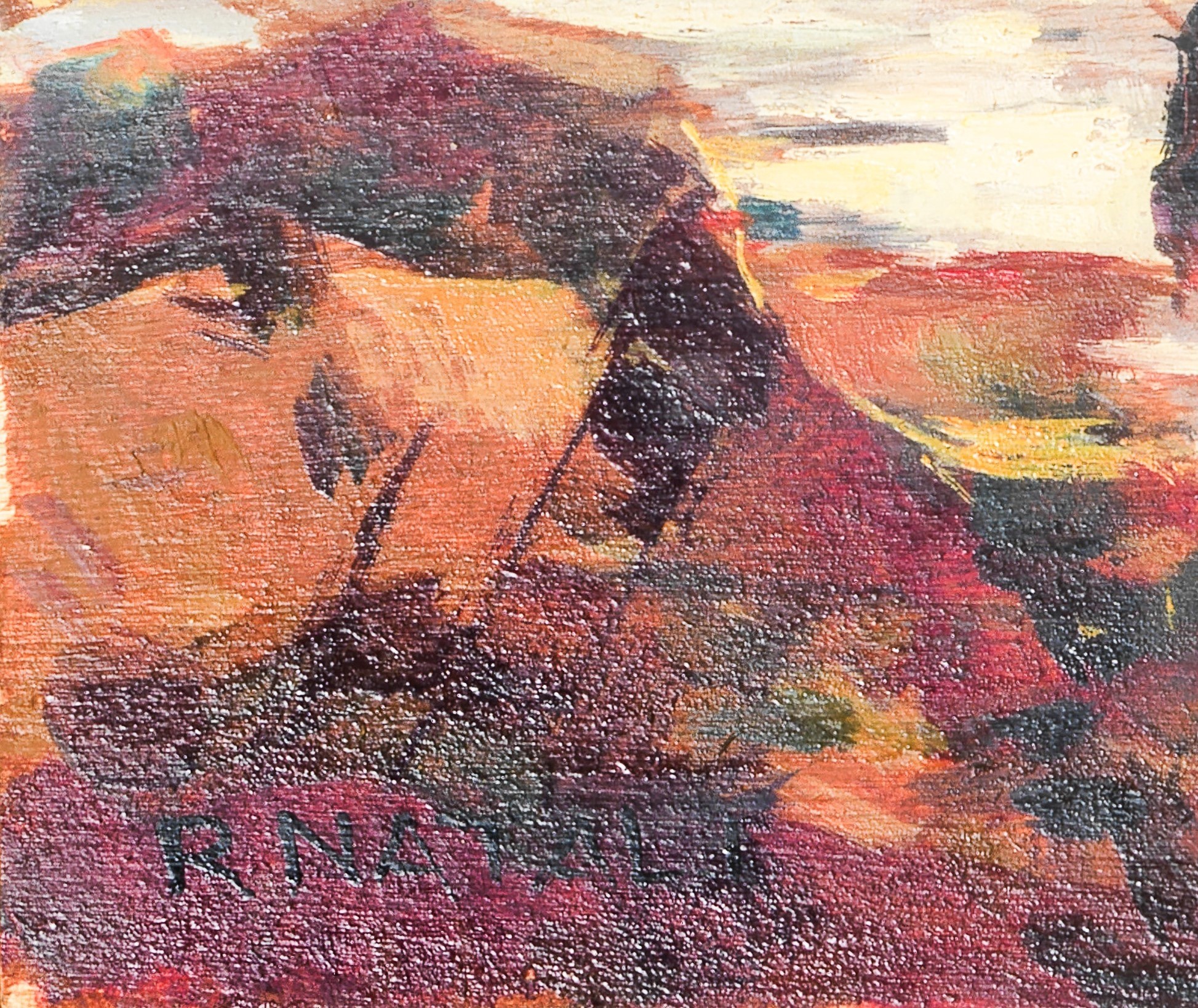 Firmato. "Pescatore al tramonto", dipinto ad olio su compensato. Il dipinto è inserito nell'archi...