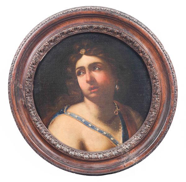 Scuola Bolognese Fine XVII Secolo - &quot;Judith&quot;, oil painting on canvas in an old round patinated and carved wooden frame