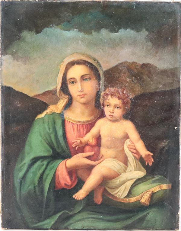 Scuola Veneta Inizio XIX Secolo - "Madonna con Bambino", dipinto ad olio su tela