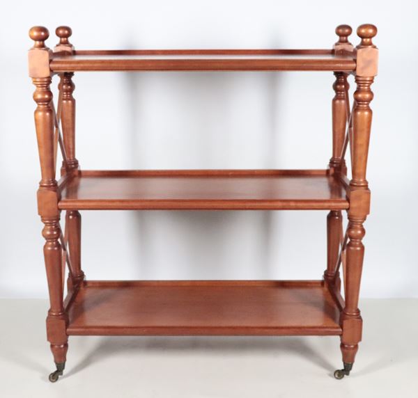 Three-tier mahogany etagère with turned column uprights 