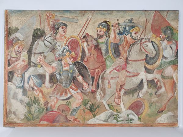 Scuola Italiana XX Secolo - &quot;Battle Scene&quot;, thin oil painting on canvas