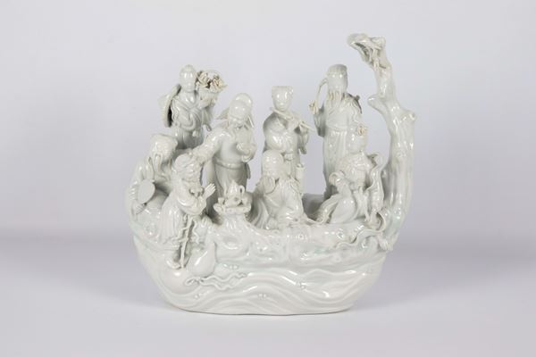 Antique Chinese group in Blanc de Chine porcelain with oriental figures, China, early 20th century