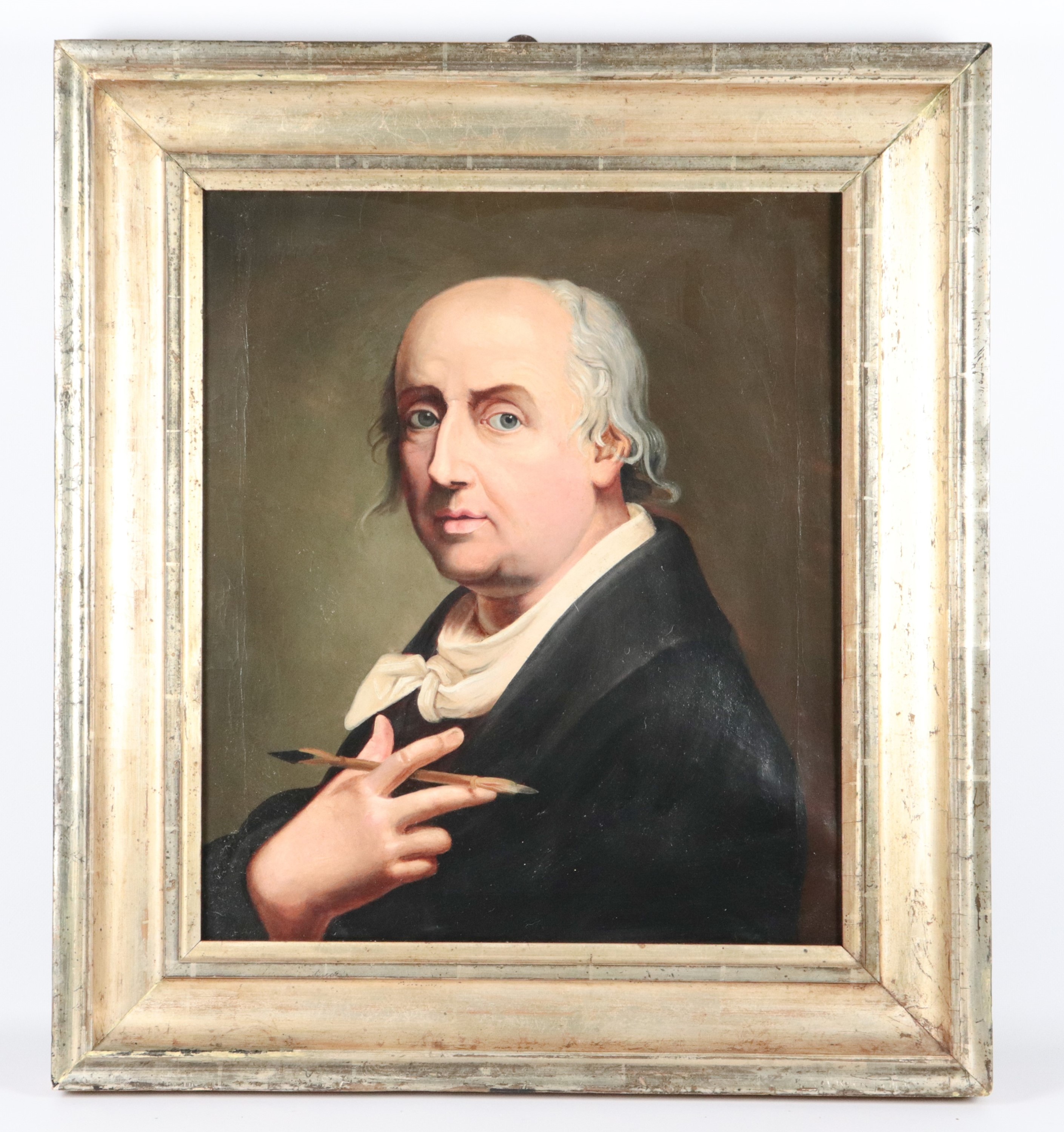 Att.to. "Autoritratto dell'artista", piccolo e luminoso dipinto ad olio su tela, in antica cornic...