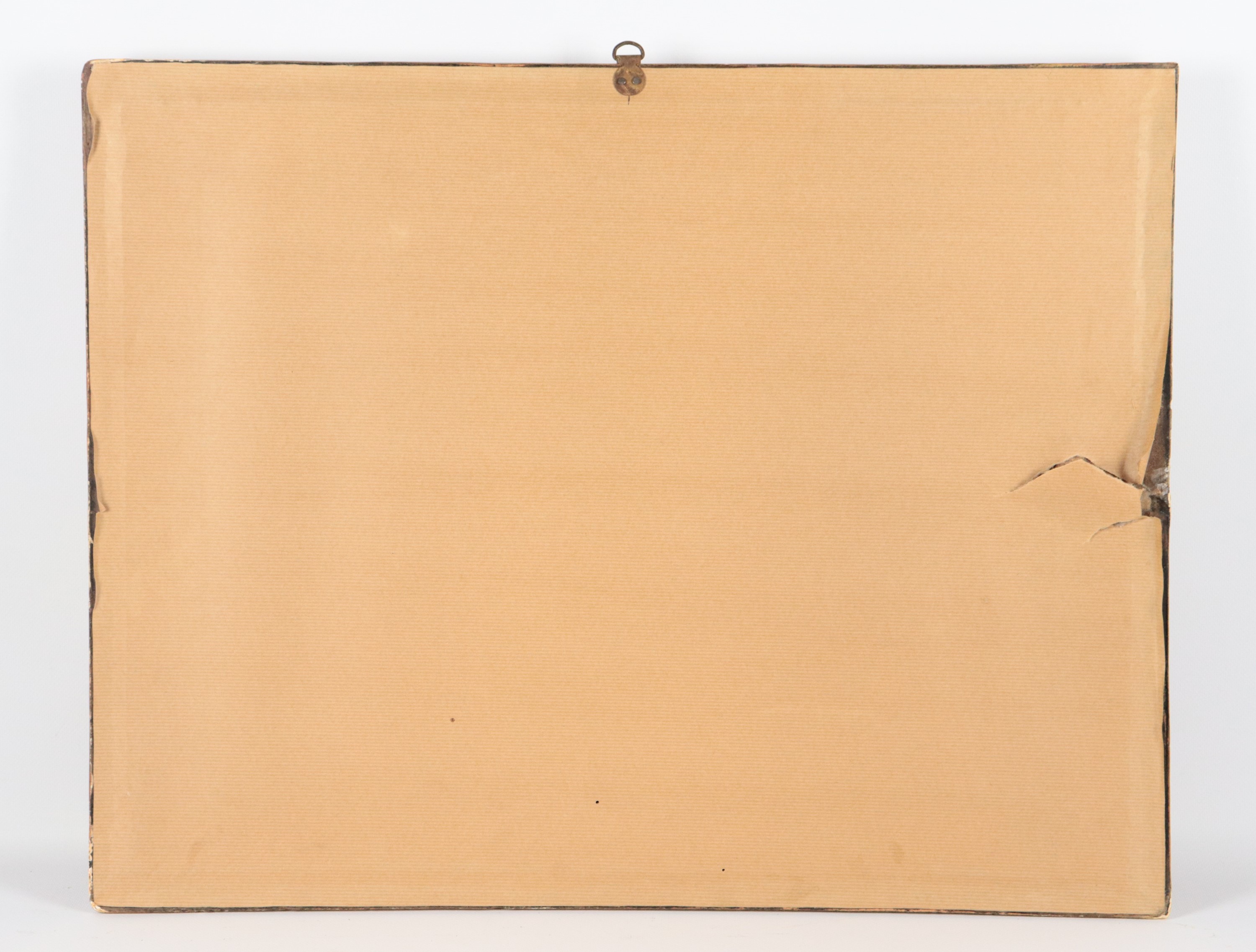 "Veduta di Napoli con il Golfo e barche di pescatori", antica gouache napoletana su carta in corn...