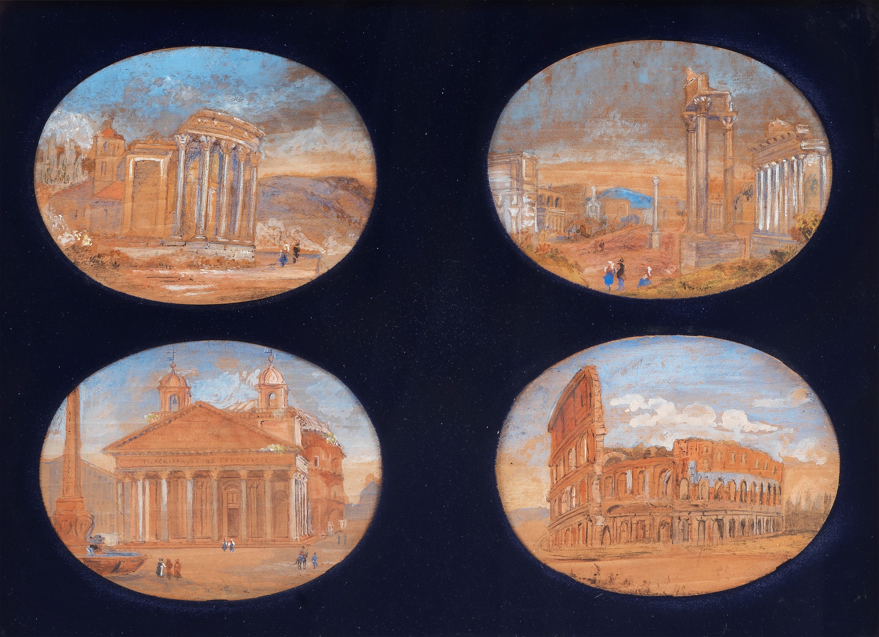 "Veduta del Foro Romano", "Veduta del Colosseo", "Veduta del Pantheon" e "Veduta del Tempio di Ve...
