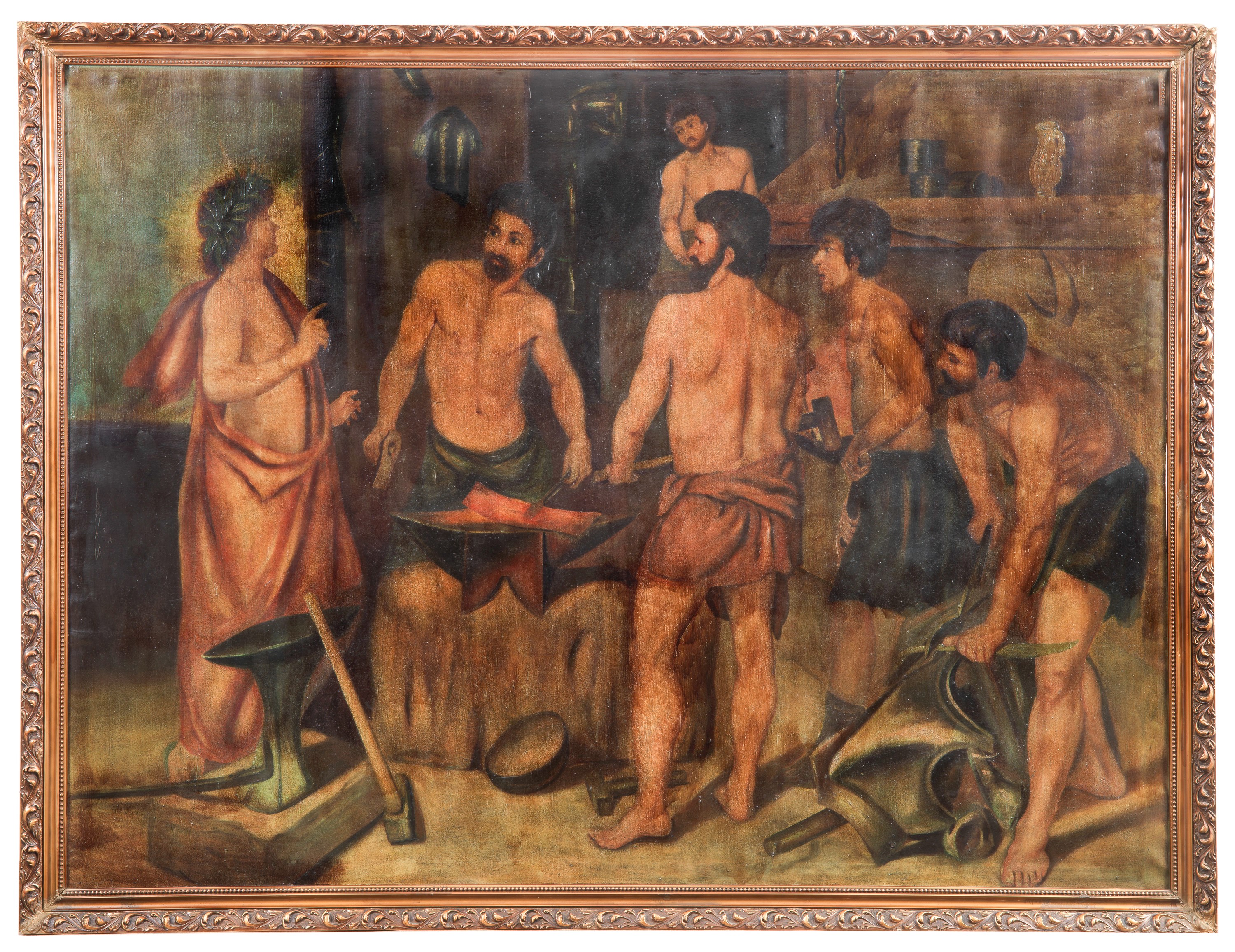 "La Fucina di Vulcano", grande dipinto ad olio su tela, copia del famoso dipinto del Maestro Velà...