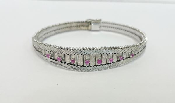 Bracciale in oro bianco 18kt con piccole pietre rosa, gr. 33,5