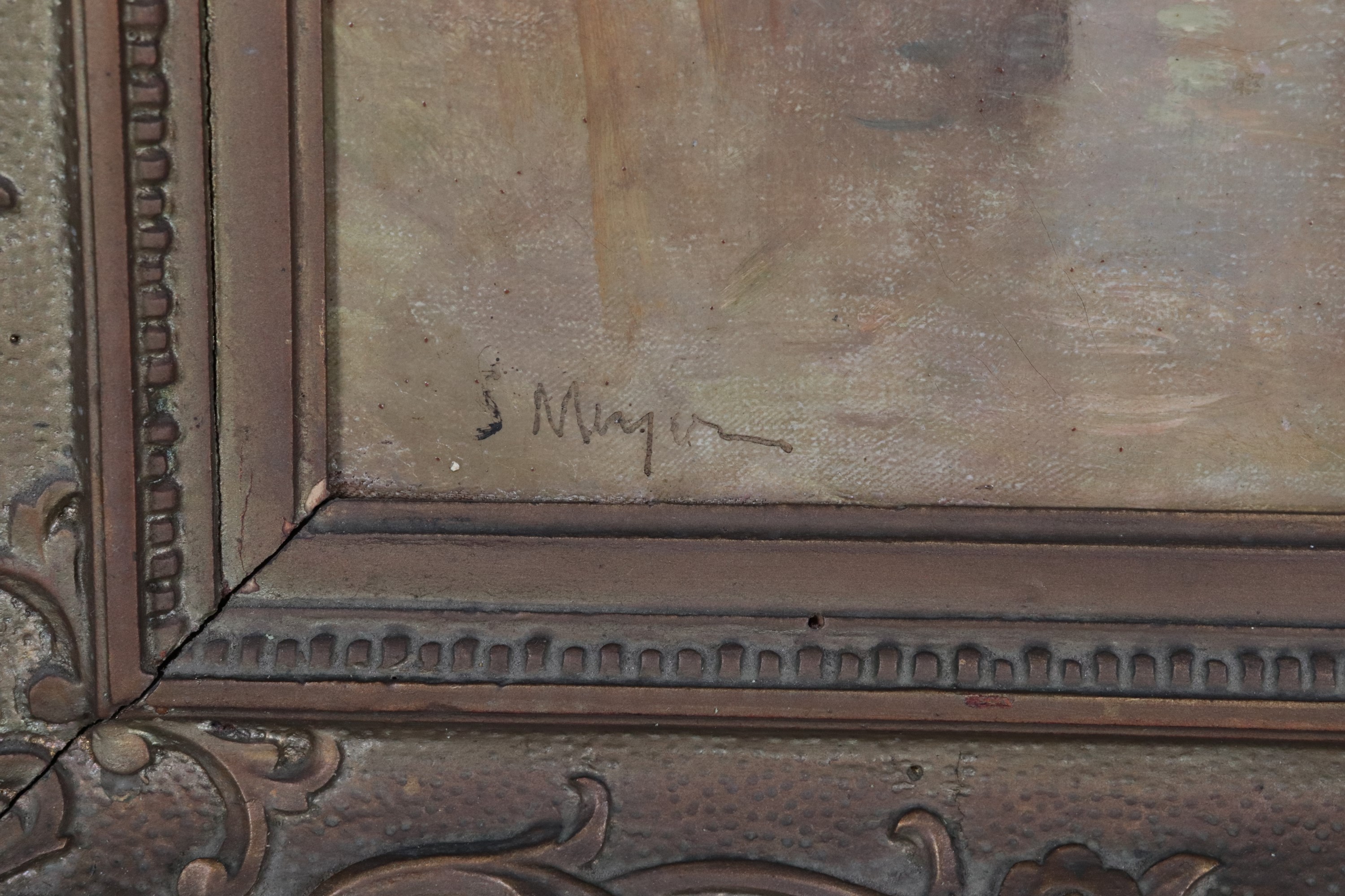 Firmato. "Ritratto di nobildonna in salotto", luminoso dipinto ad olio su tela in cornice in legn...