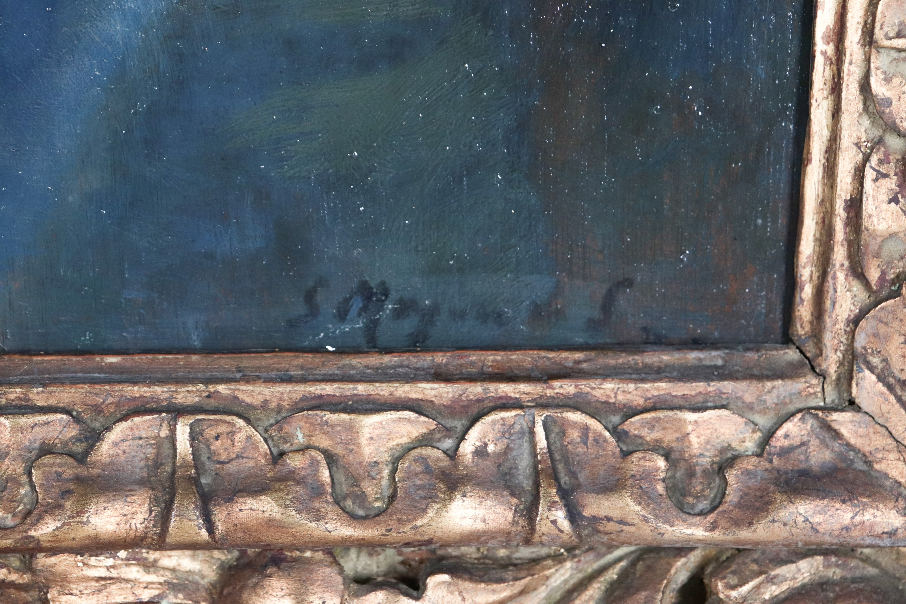 Firmato. "Ritratto di giovane nobildonna", dipinto ad olio su compensato in cornice in legno dora...