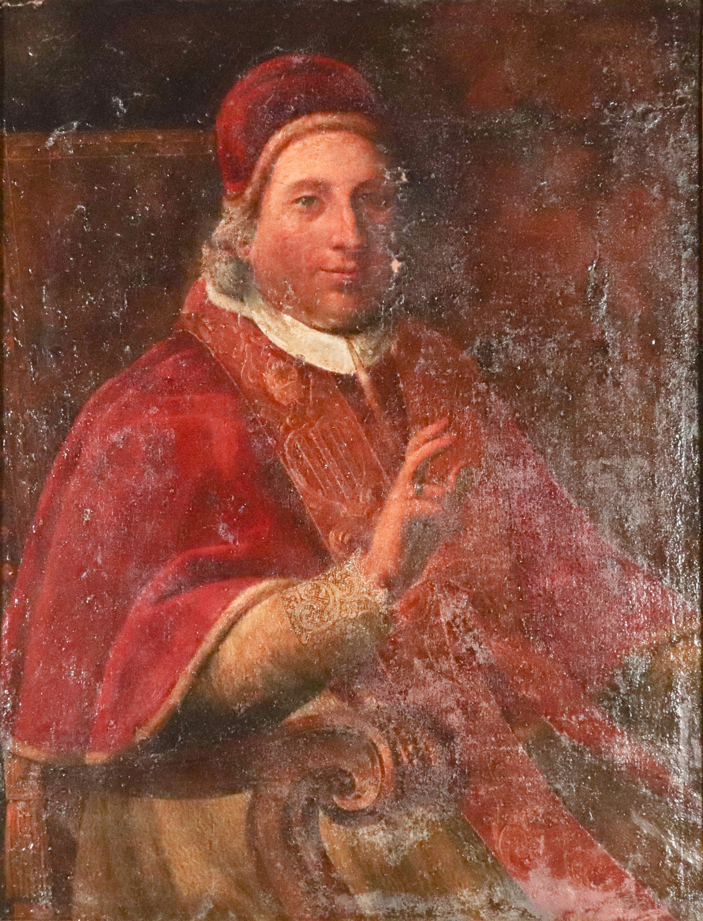 "Ritratto di Papa Clemente XIII", dipinto ad olio su tela in antica cornice in legno dorato. La t...