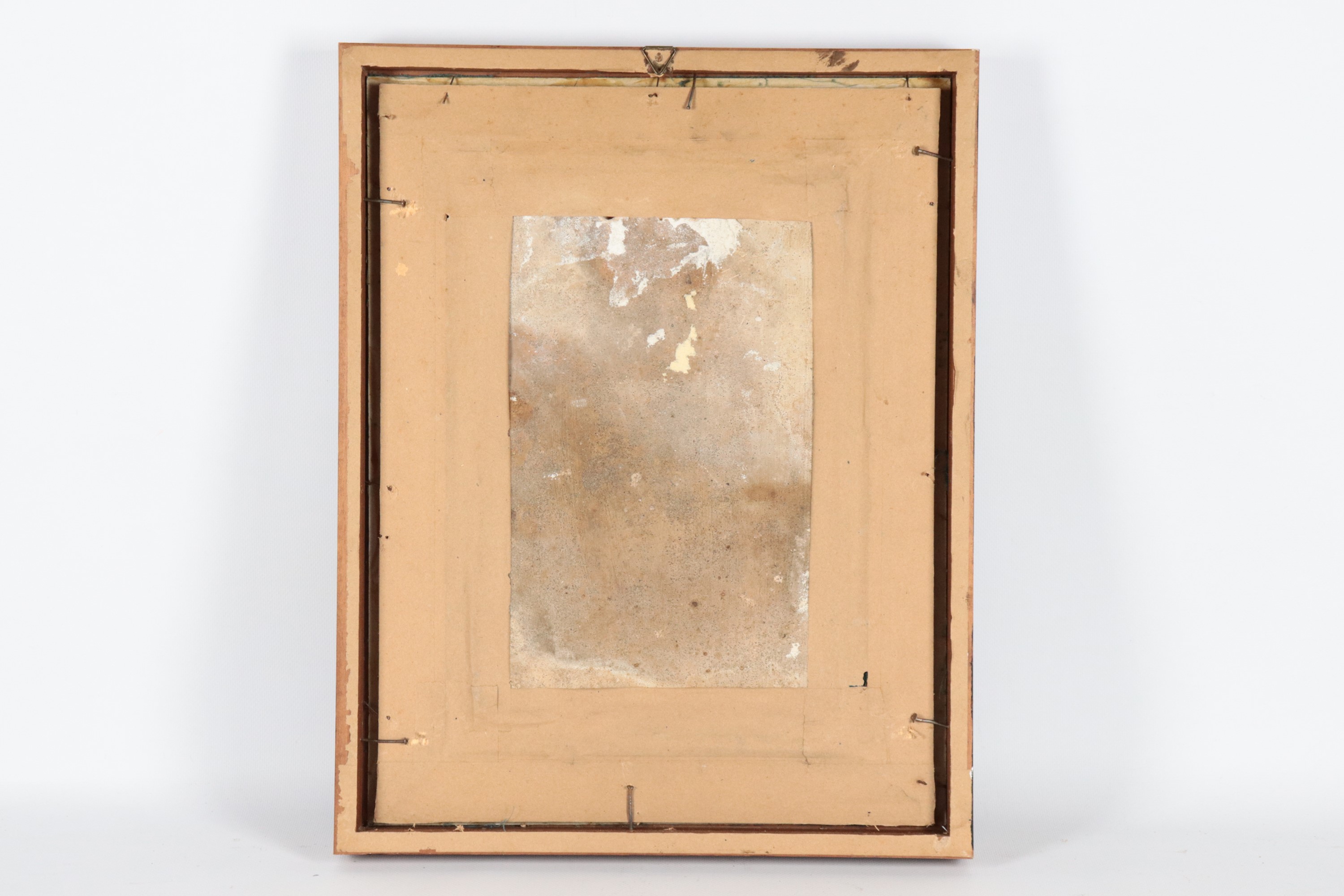 "San Pancrazio", antica mattonella policroma in maiolica italiana, entro cornice. Difetti