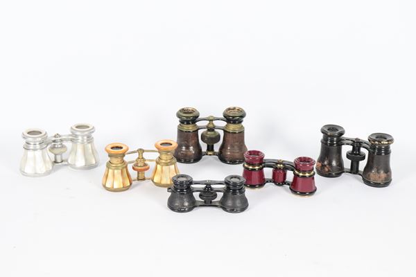 Lot of six antique theatre binoculars in various materials and sizes