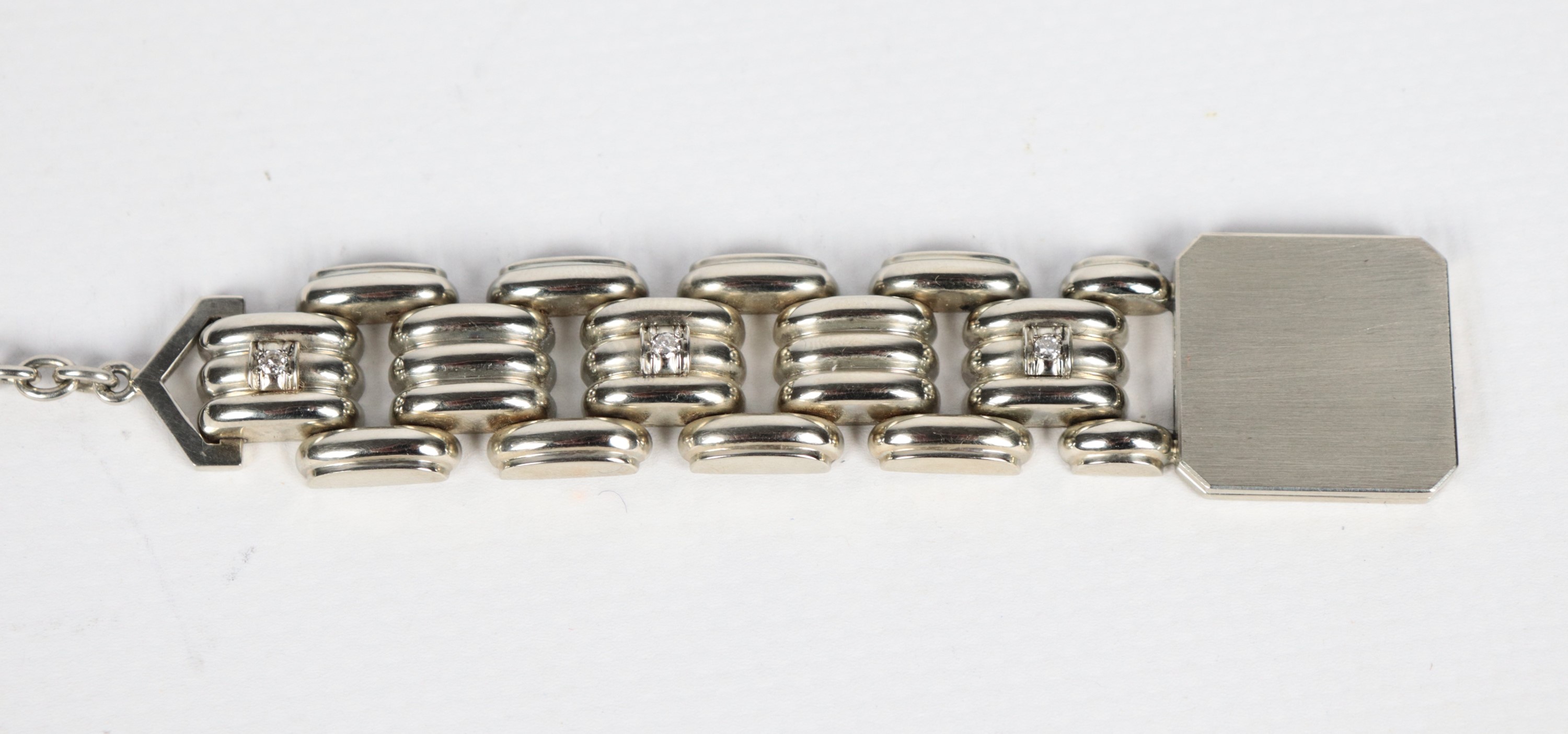 Orologio da tasca Haas Neveux & Gie - Geneve, con catena a maglia in oro bianco 18kt e tre piccol...