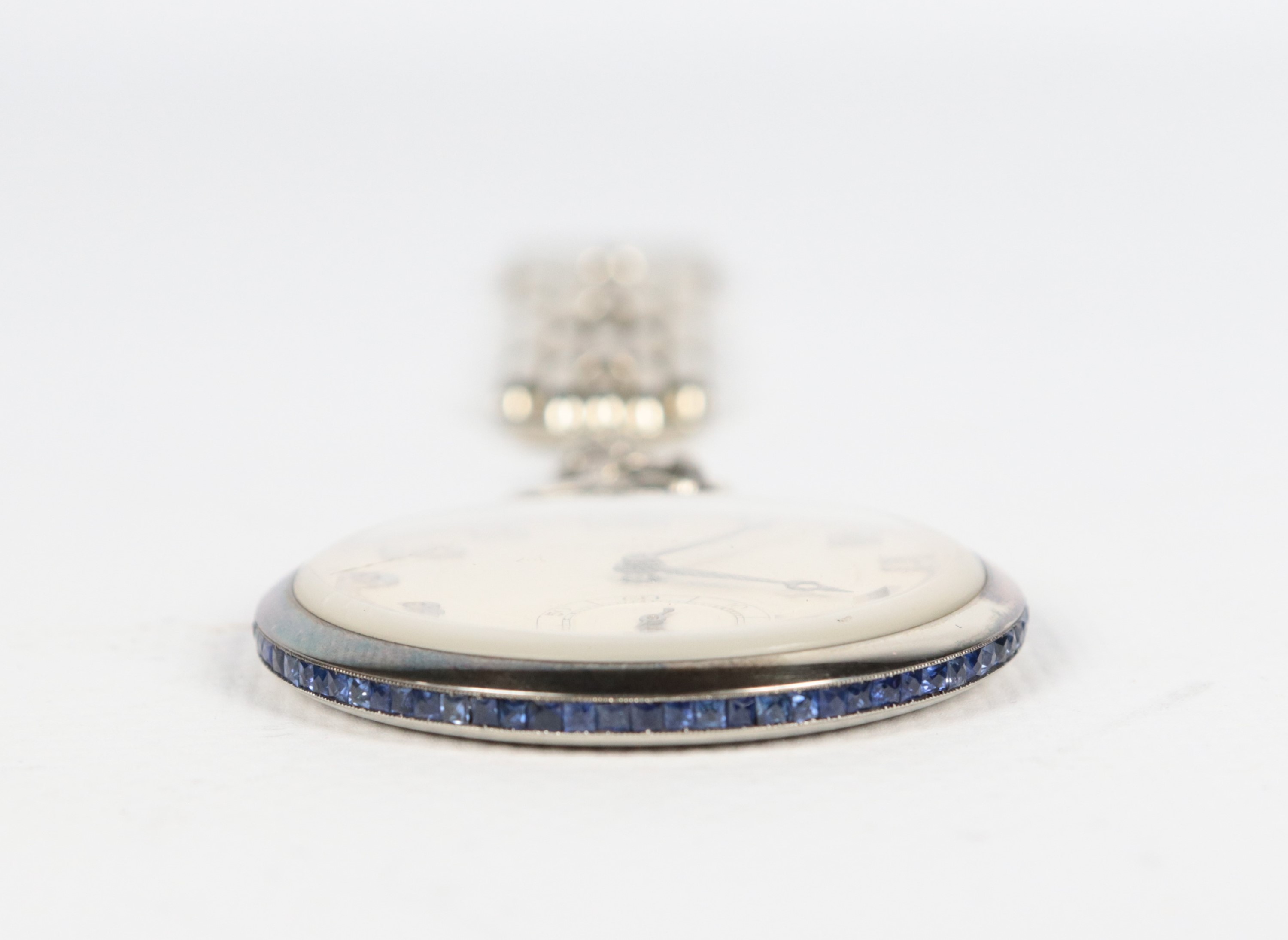 Orologio da tasca Haas Neveux & Gie - Geneve, con catena a maglia in oro bianco 18kt e tre piccol...