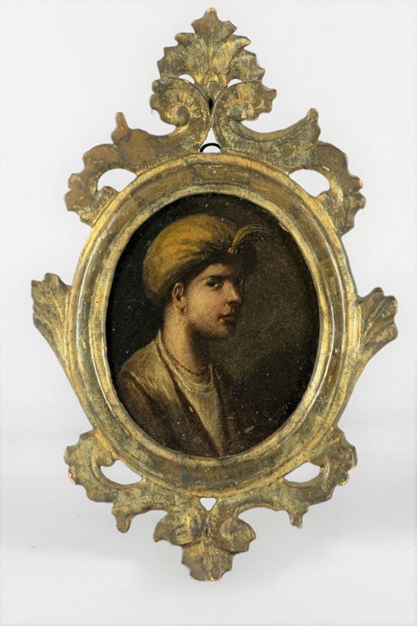 Pittore Napoletano XVIII Secolo - &quot;Ritratto di paggio turco con turbante e orecchino&quot;