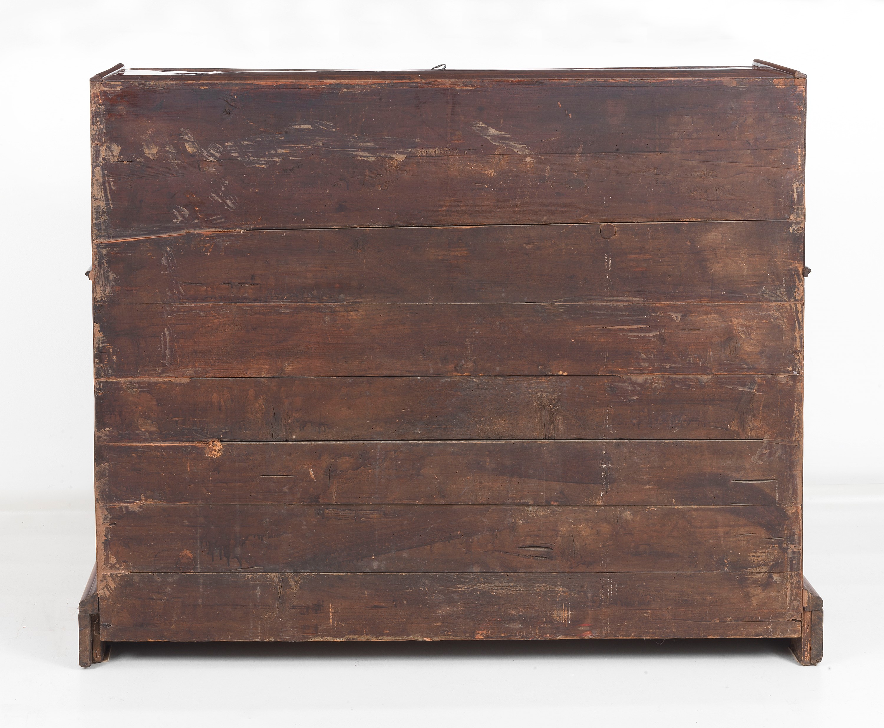 Antica ribalta marchigiana Luigi XV in noce, con intarsi a fasce geometriche, calatoia formante s...