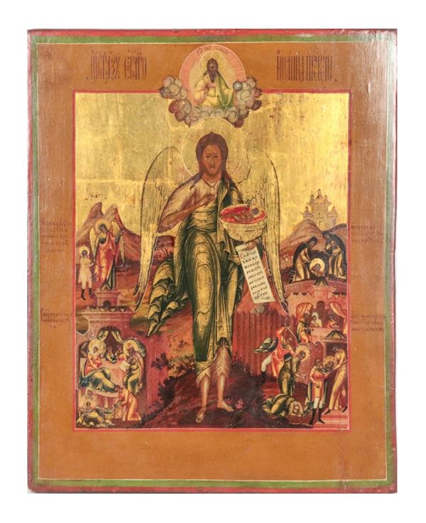 San Giovanni Battista Angelo del deserto", antica icona russa dipinta su tavola. Russia Inizio XIX Secolo