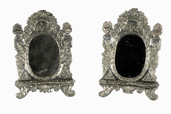 Pair of Roman Cartaglorie in silver-plated copper