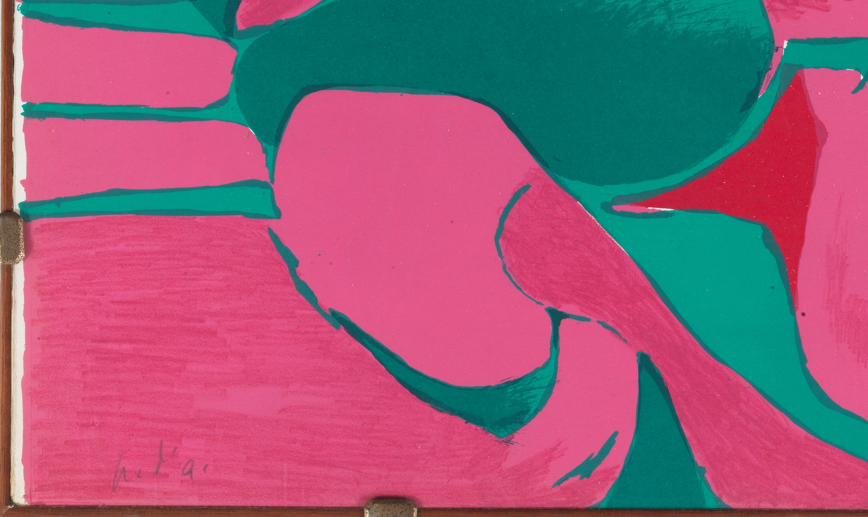 Firmata e datata 1979. "Giocatore di Rugby", Prova d'Autore acquarellata su carta, cornice a gior...