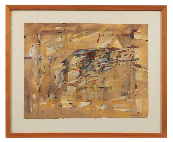 Assadour - Signed and dated 1980. &quot;Untitled&quot;, watercolor and tempera on paper, walnut frame