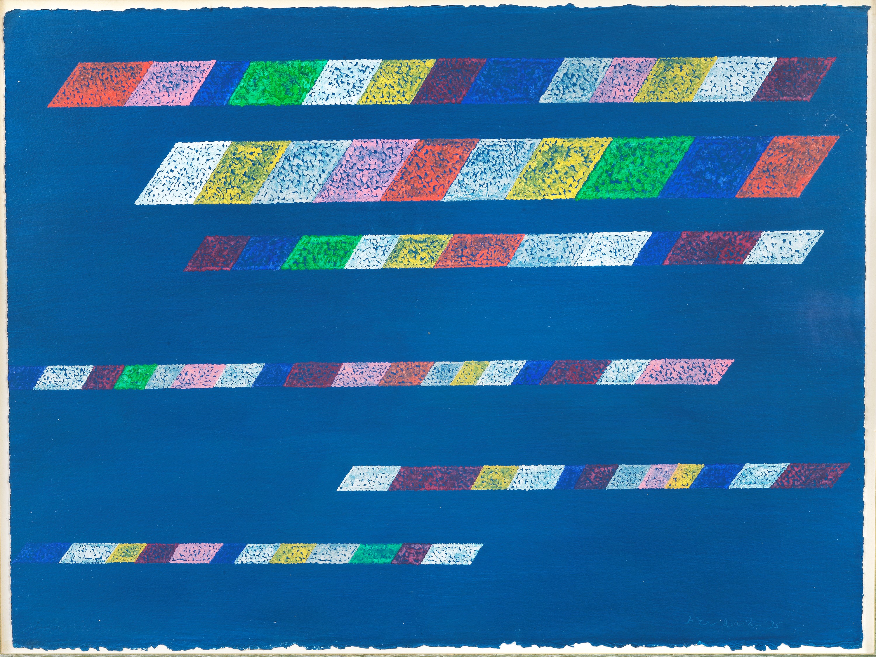 Firmato e datato 1995. "Senza titolo", tempera su cartone, cornice in legno decapè. Il dipinto è ...