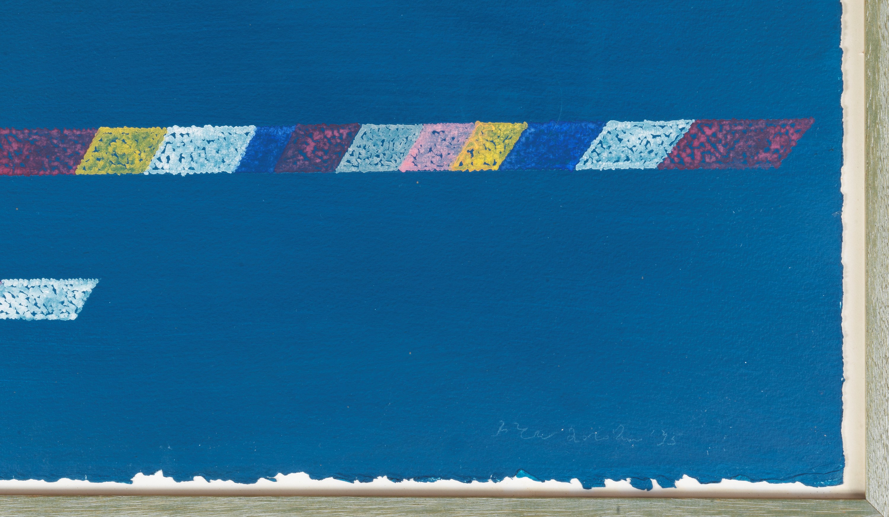 Firmato e datato 1995. "Senza titolo", tempera su cartone, cornice in legno decapè. Il dipinto è ...