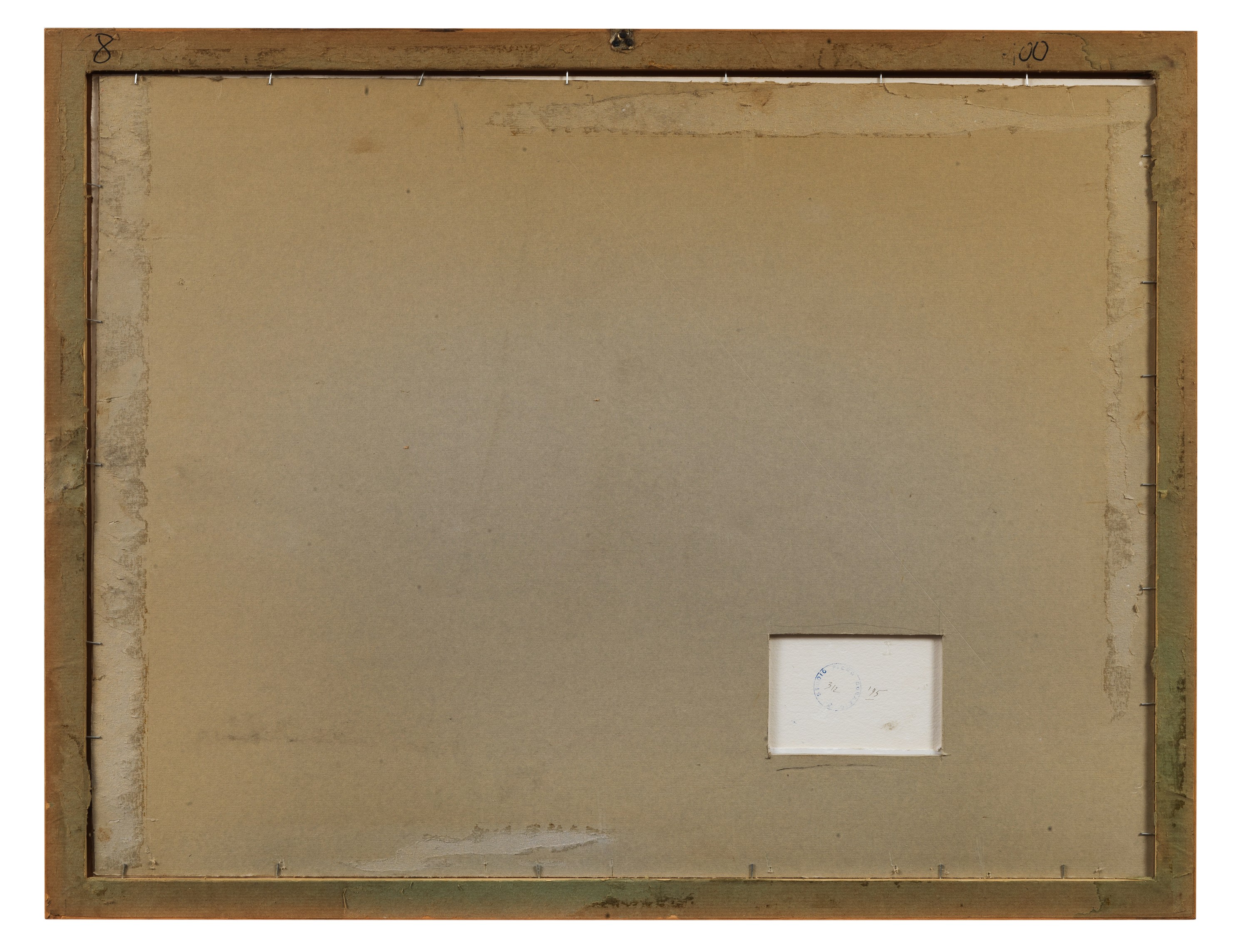 Firmato e datato 1995. "Senza titolo", tempera su cartone, cornice in legno decapè. Il dipinto è ...