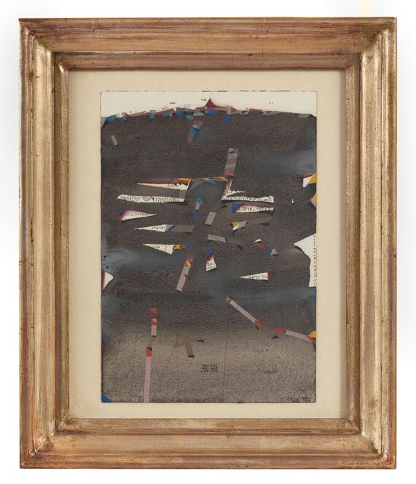 Assadour - Firmato e datato 1982. "Senza titolo", acquarello e tempera su cartoncino, cornice in legno dorato