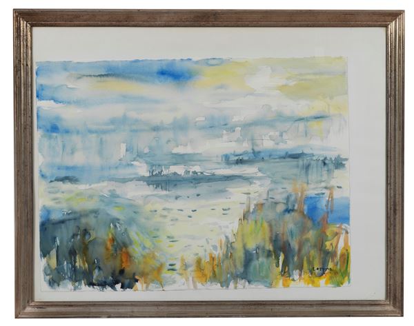 Antonio Corpora - Signed and dated 1989. &quot;Sylt Island&quot;, watercolor on paper, silvered wooden frame. The work is published in the &quot;CORPORA Catalogo Generale e Ragionato degli Acquarelli&quot; Volume II edited by Floriano De Santi, pag. 154, n. 262. Ed. DI SUMMA - ORLER