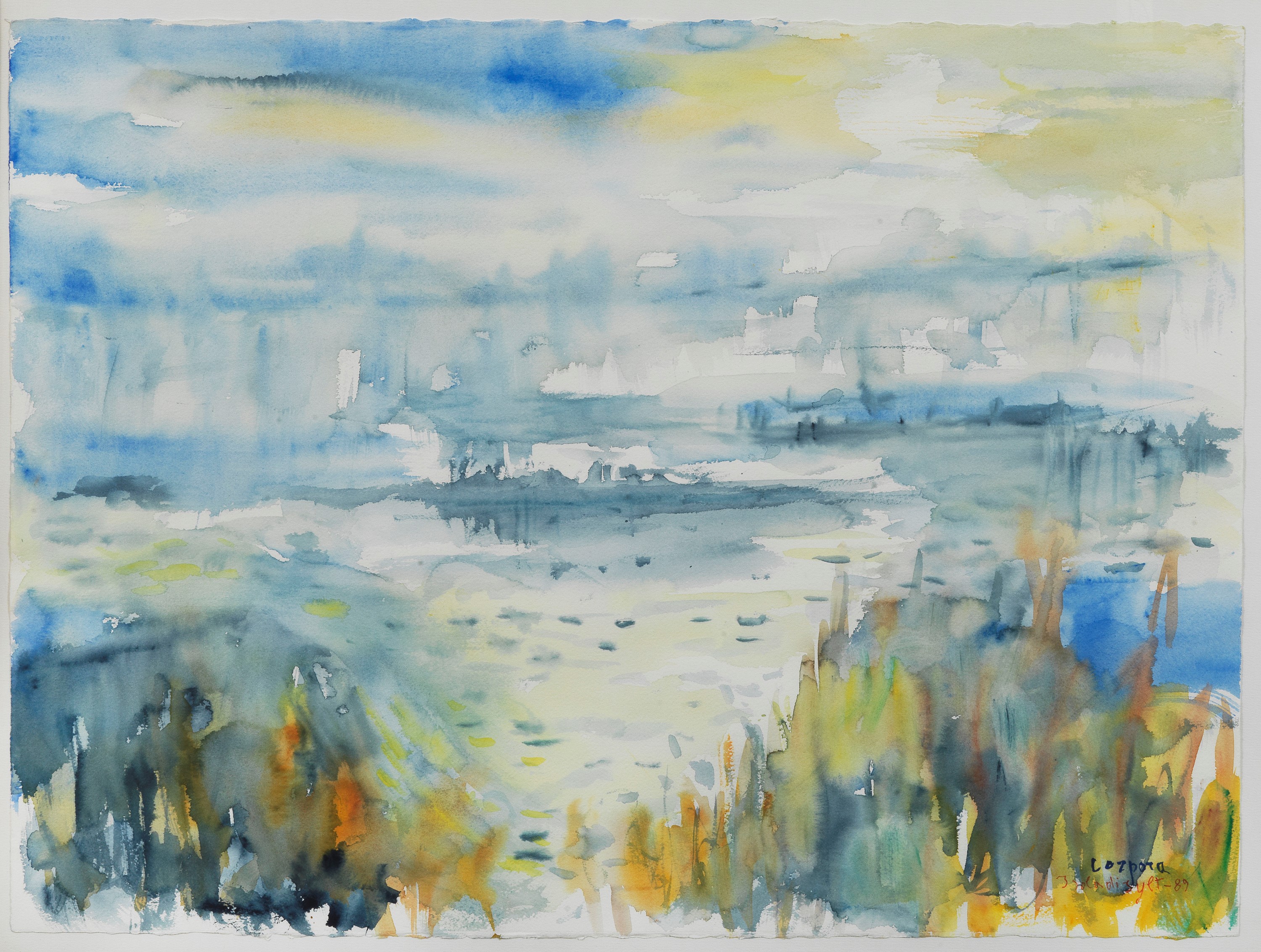 Firmato e datato 1989. "Isola di Sylt", acquarello su carta, cornice in legno argentato. L'opera ...