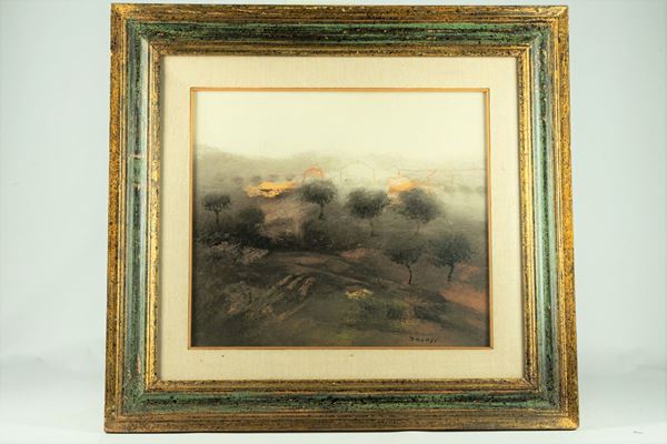 Manlio Bacosi - &quot;Paesaggio di campagna con case&quot;. Firmato